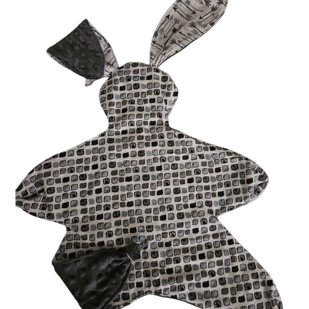 New Boutique Handmade Baby Bunny Lovey Security Blanket Gray Minky Dot Boho